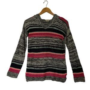 Love On A Hanger Striped Hooded Sweater Size S V-Neck Cozy Winter Y2K Style